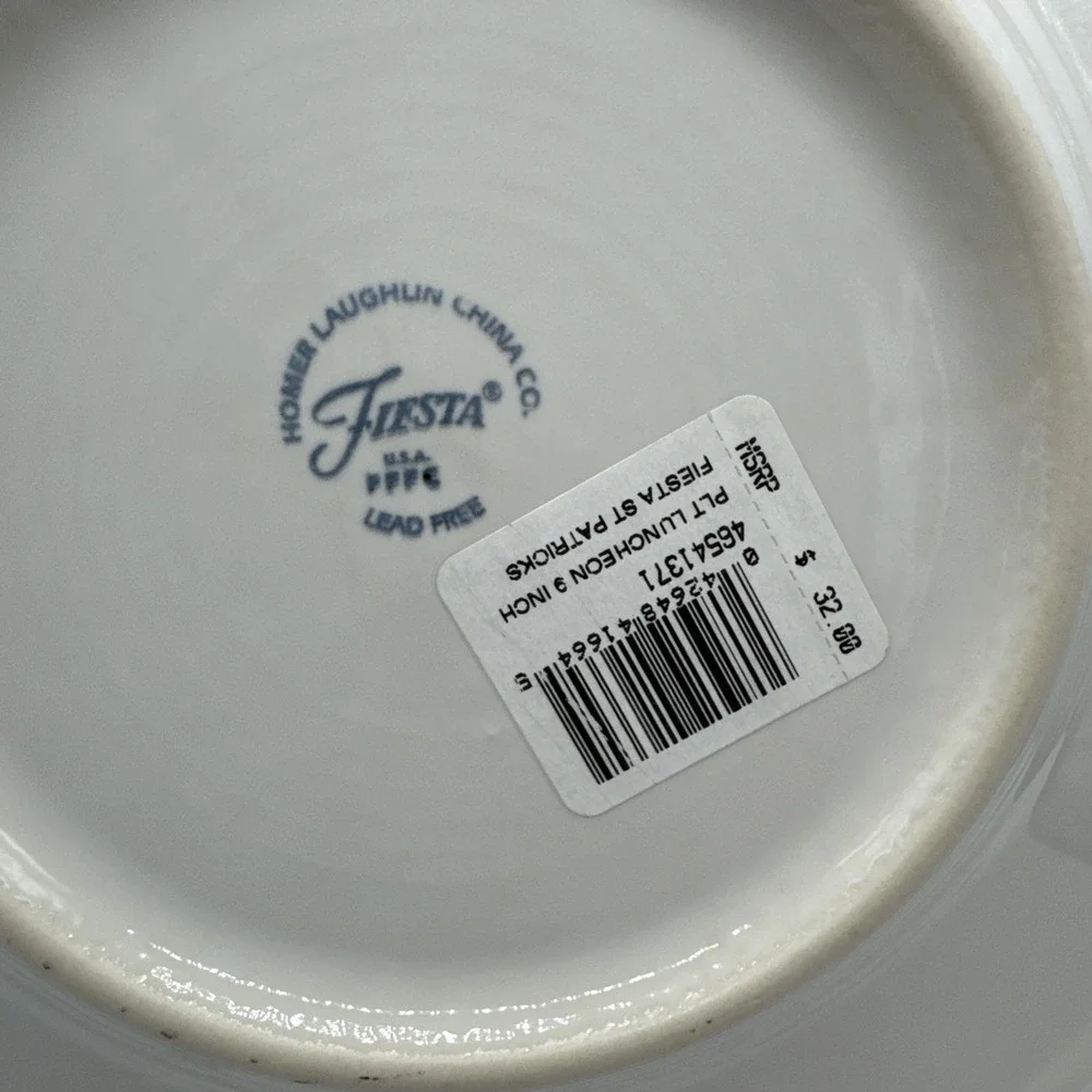 Fiestaware St Patricks Lunch Plate Fiesta White 9 inch Luncheon NEW #2